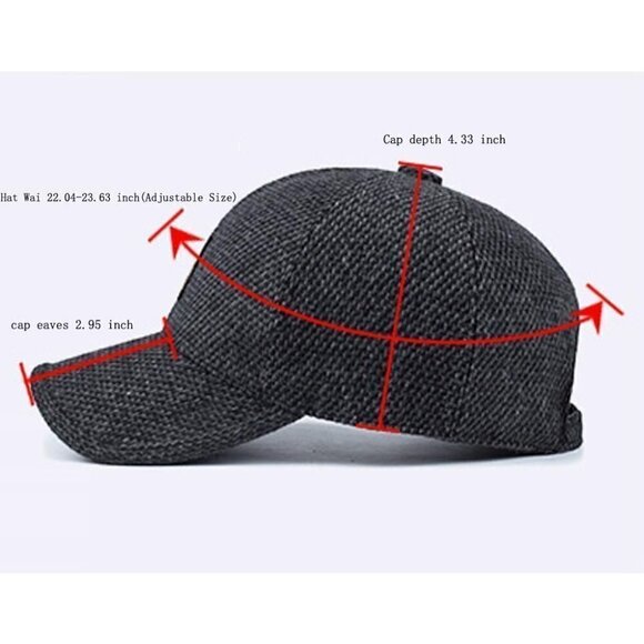 Men's Winter Warm  Wool Tweed Peaked Baseball Cap Hat Fold Earmuffs Warmer - Picture 2 of 7